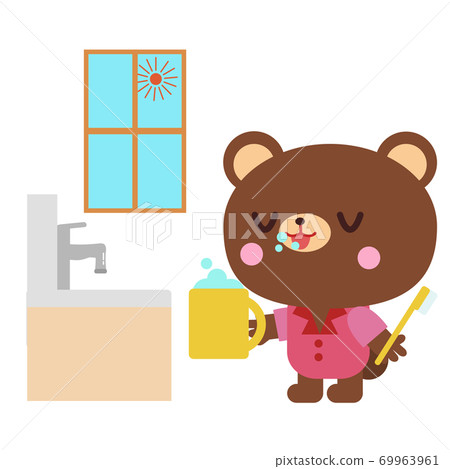 Bear illustration brushing teeth in the morning 69963961