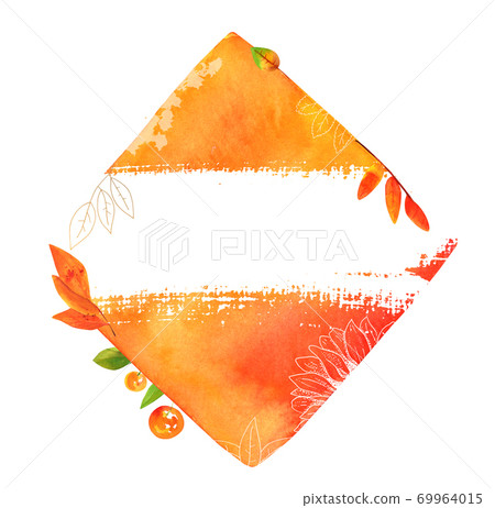 Watercolor autumn frame with fall leaves and branches, with a place for text 69964015