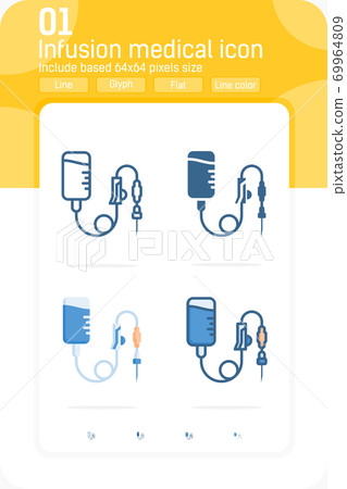 Infusion medical premiun icon with multiple style isolated on white background. Vector illustration symbol design template for web design, mobile app, UI, UX, medical and all project. EPS file 69964809