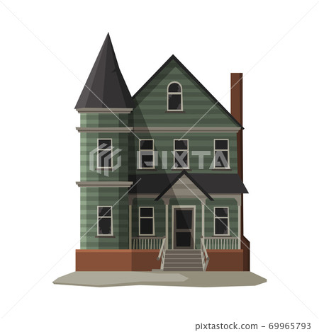 Scary Gothic House, Halloween Haunted Mansion Vector Illustration on White Background 69965793