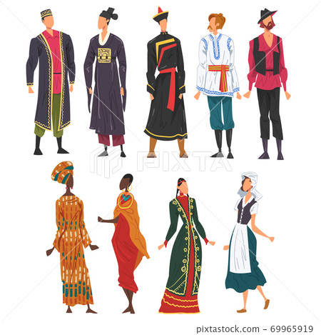 People in National lothing Set, Male and Female Representatives of Countries in Traditional Outfit of Nation Cartoon Style Vector Illustration People in National lothing Set, Male and Female Representatives of Countries in Traditional Outfit of Nation Cartoon Style Vector Illustration 69965919