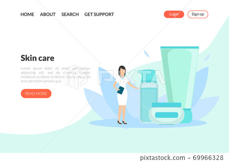 Skin Care Landing Page Template, Beauty Salon and Care Cosmetics Web Page, Mobile App, Homepage Vector Illustration Skin Care Landing Page Template, Beauty Salon and Care Cosmetics Web Page, Mobile App, Homepage Vector Illustration 69966328