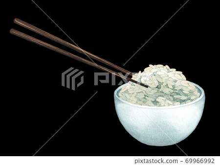 Watercolor bowl of white rice with the wooden sticks Watercolor bowl of white rice with the wooden sticks 69966992