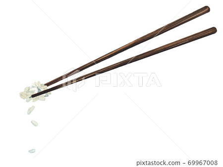 Watercolor bowl of white rice with the wooden sticks 69967008