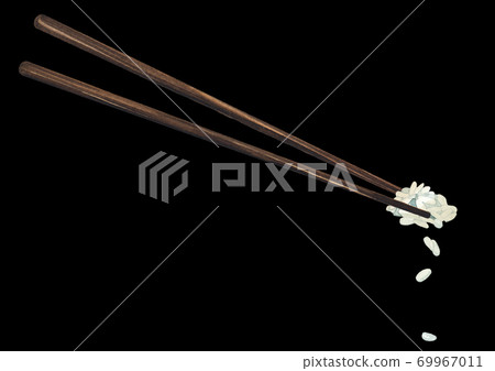 Watercolor bowl of white rice with the wooden sticks 69967011