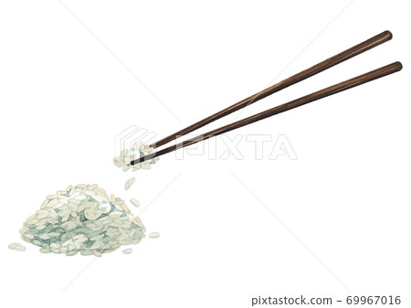 Watercolor bowl of white rice with the wooden sticks 69967016