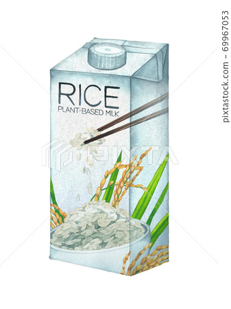 Watercolor carton of plant based rice milk isolated on the white background 69967053