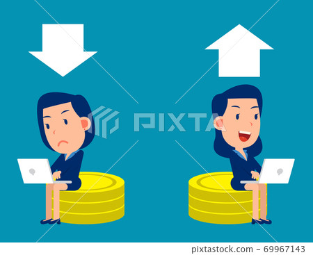 Business people sit on a pile of coins and trade Business people sit on a pile of coins and trade 69967143