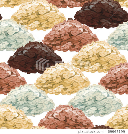 Watercolor seamless pattern of handfuls of various species of rice 69967199