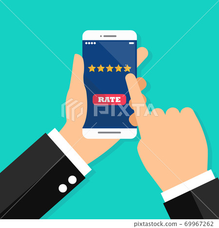 Businessman giving five star rating on smartphone 69967262