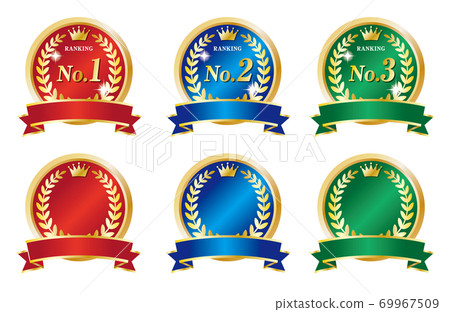 High-impact brightly colored shining ranking medal icon / white background 69967509
