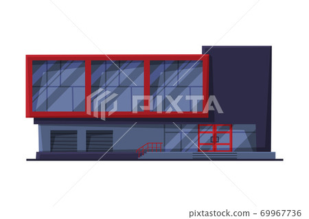 Shopping Center, Modern Commercial Orthogonal Building Facade, Urban Architecture Design Element Flat Vector Illustration 69967736