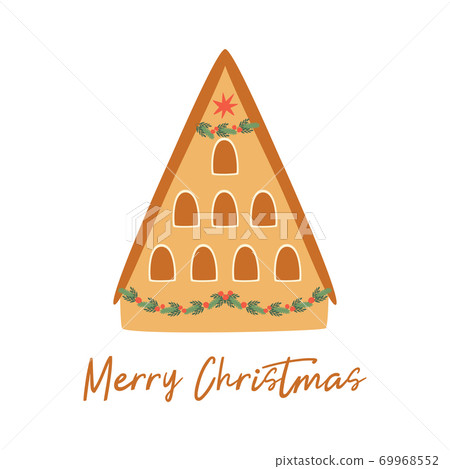 Merry Christmas house isolated on white. Winter gingerbread house. Cartoon happy new year city building. 69968552