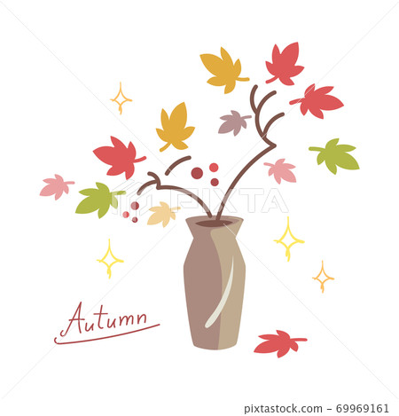用秋葉裝飾的花瓶的插圖 69969161