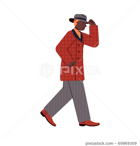 Walking man dressed for autumn weather cartoon flat vector illustration isolated Walking man dressed for autumn weather cartoon flat vector illustration isolated 69969309