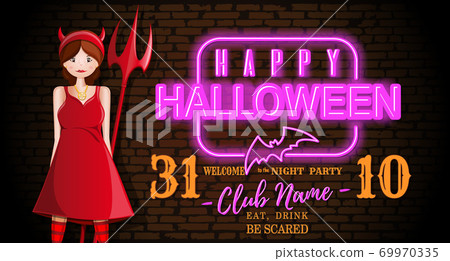 Girl on the background of a neon sign 69970335