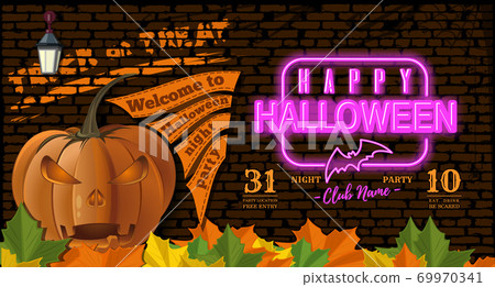 Welcome to Halloween night party. Invitation card Welcome to Halloween night party. Invitation card 69970341