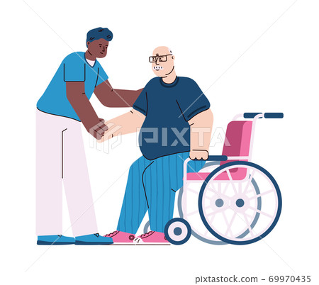 Therapist in rehab clinic helps a disabled patient vector illustration isolated. 69970435