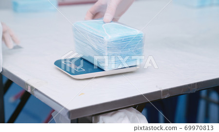 Face mask production line in modern factory 69970813