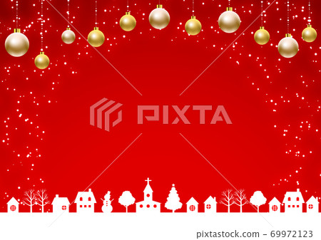 Christmas background of the cityscape decorated with snow Red horizontal vector arrangement adjustable 69972123