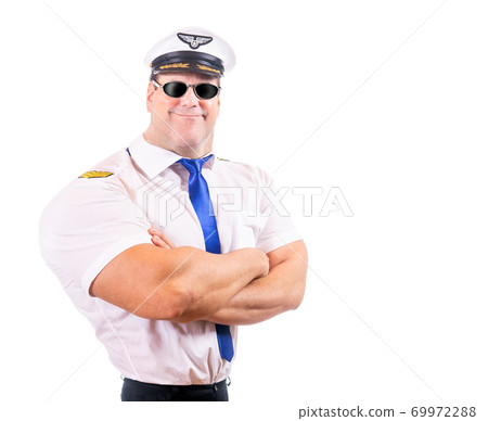 Adult pilot with sunglasses, isolated on white background. Adult pilot with sunglasses, isolated on white background. 69972288
