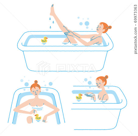 Bath time young woman illustration Bath time young woman illustration 69973363