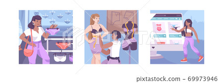 Three Squares Underwear Illustration Flat Icon Set 69973946