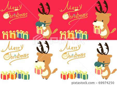 Cute reindeer Christmas card template collection red background and transparent data 69974250