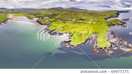 Aerial view of wild coast by Glencolumbkille in County Donegal, Irleand. Aerial view of wild coast by Glencolumbkille in County Donegal, Irleand. 69975375