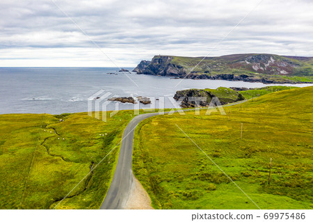 Aerial view of wild coast by Glencolumbkille in County Donegal, Irleand. Aerial view of wild coast by Glencolumbkille in County Donegal, Irleand. 69975486