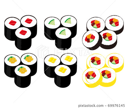 Vector illustration of sushi rolls, iron fire rolls, kappa rolls, thick rolls 69976145