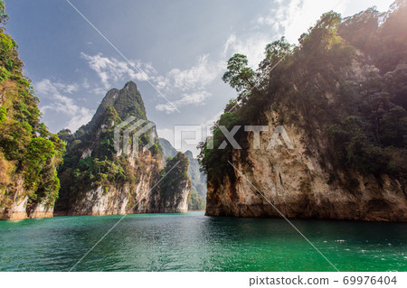 Blue lake in Chiewlarn Surat Thani Thailand. Beautiful of nature and calm 69976404
