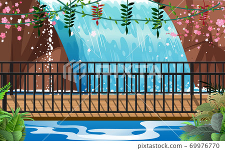 landscape of wooden bridge on the waterfall in forest landscape of wooden bridge on the waterfall in forest 69976770