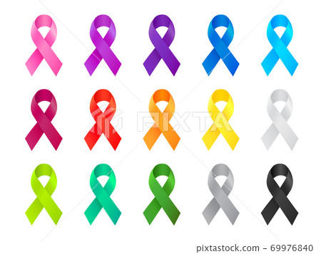 Cancer Ribbon. Awareness ribbon different color set. Cancer Ribbon. Awareness ribbon different color set. 69976840