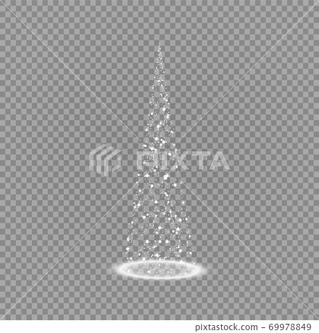 Illumination Lights Shiny Christmas tree Isolated on Transparent Background. White tree as symbol of Happy New Year, Merry Christmas holiday celebration. Bright light decoration design. Vector. Illumination Lights Shiny Christmas tree Isolated on Transparent Background. White tree as symbol of Happy New Year, Merry Christmas holiday celebration. Bright light decoration design. Vector. 69978849