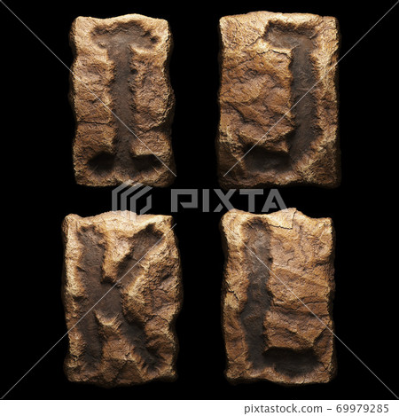 Set of rocky letters I, J, K, L. Font of stone on black background. 3d Set of rocky letters I, J, K, L. Font of stone on black background. 3d 69979285