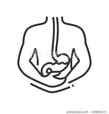 Stomachache - vector line design single isolated icon Stomachache - vector line design single isolated icon 69980233