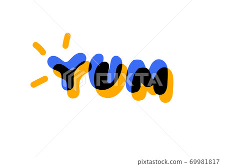 Yum text. Yummy concept design doodle for print. Printable graphic tee. Yum text. Yummy concept design doodle for print. Printable graphic tee. 69981817