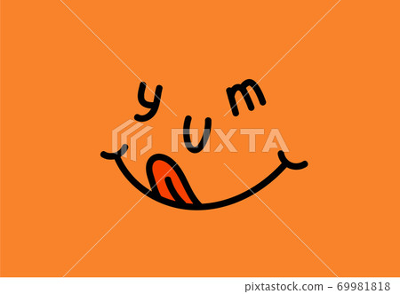 Yum text in the speech bubble. Yummy concept design doodle for print. Yum text in the speech bubble. Yummy concept design doodle for print. 69981818