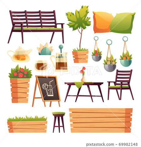 Cafe or restaurant terrace with flowers Cafe or restaurant terrace with flowers 69982148