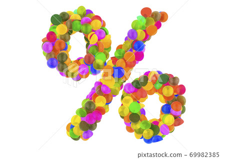 Percent symbol from colored marmalade candies. 3D rendering Percent symbol from colored marmalade candies. 3D rendering 69982385