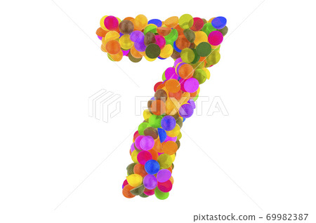 Number 7 from colored marmalade candies. 3D rendering Number 7 from colored marmalade candies. 3D rendering 69982387