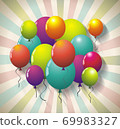 Holiday  beams background with bright ballons, vector illustration. 69983327