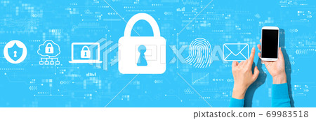 Internet network security concept with person using a smartphone 69983518