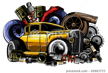 Car system. spare parts. realistic car. vector illustration 69983755