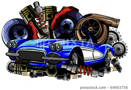 Car system. spare parts. realistic car. vector illustration 69983756