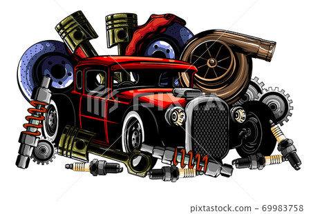 Car system. spare parts. realistic car. vector illustration 69983758