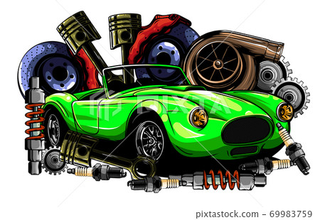 Car system. spare parts. realistic car. vector illustration 69983759
