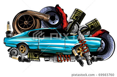 Car system. spare parts. realistic car. vector illustration 69983760