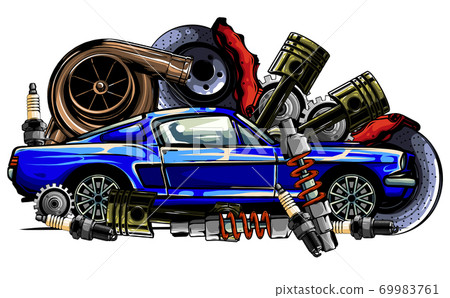 Car system. spare parts. realistic car. vector illustration 69983761